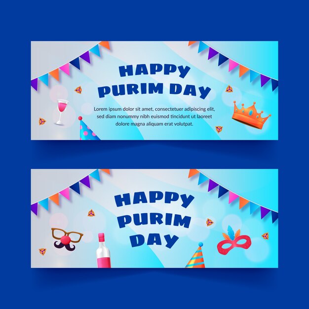 Conjunto de banners horizontales realistas de purim