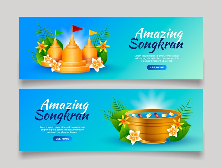 Vector gratuito conjunto de banners horizontales realistas de songkran