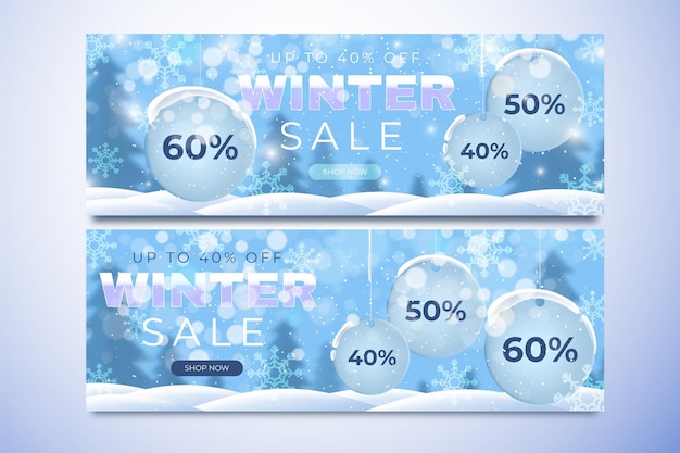 Vector gratuito conjunto de banners horizontales de rebajas de invierno degradado