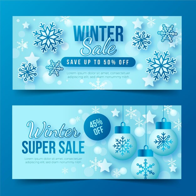 Vector gratuito conjunto de banners horizontales de rebajas de invierno degradado