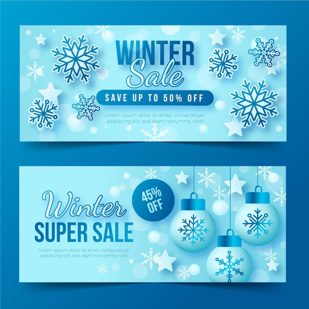 Conjunto de banners horizontales de rebajas de invierno degradado