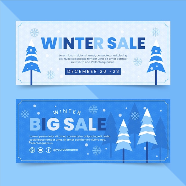 Vector gratuito conjunto de banners horizontales de rebajas de invierno plano