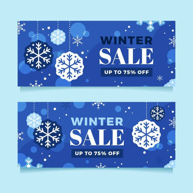 Conjunto de banners horizontales de rebajas de invierno plano