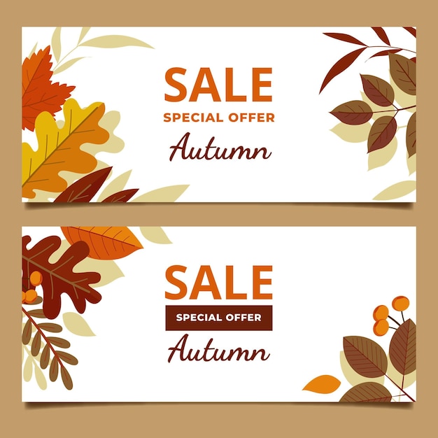 Conjunto de banners horizontales de rebajas de otoño plano