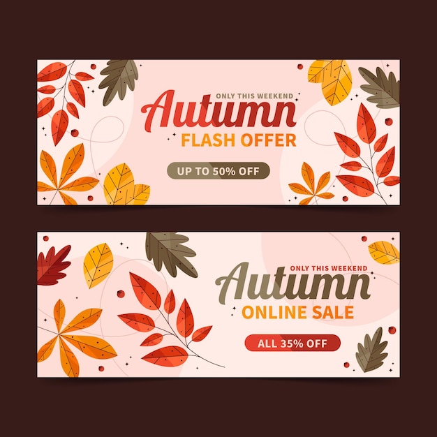 Vector gratuito conjunto de banners horizontales de rebajas de otoño plano