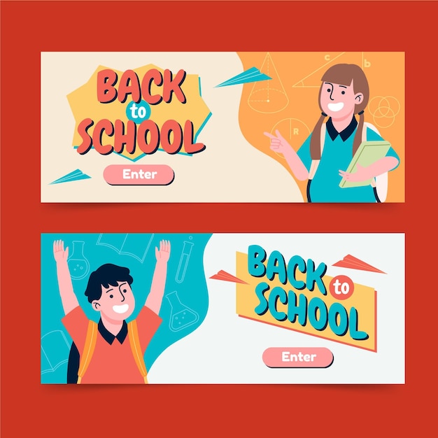 Conjunto de banners horizontales de regreso a la escuela.