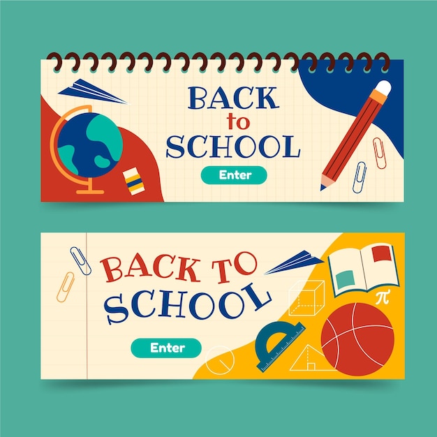 Conjunto de banners horizontales de regreso a la escuela.