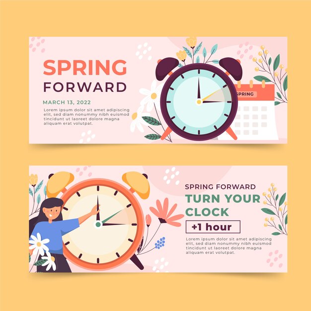 Conjunto de banners horizontales de resorte plano hacia adelante
