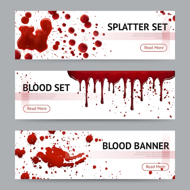 Vector gratuito conjunto de banners horizontales de salpicaduras de sangre