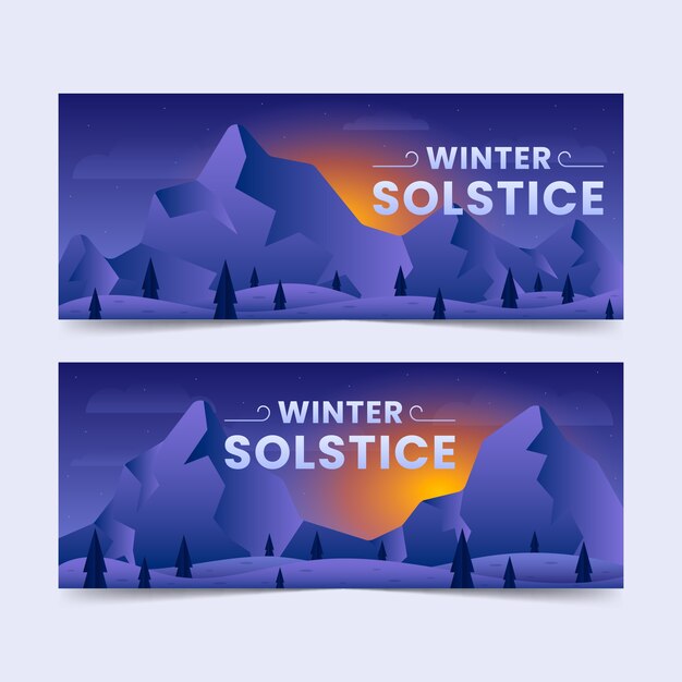 Conjunto de banners horizontales de solsticio de invierno degradado