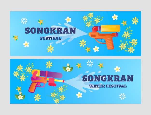 Vector gratuito conjunto de banners horizontales de songkran degradado