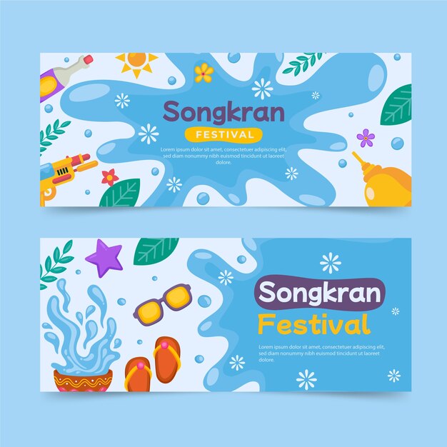 Conjunto de banners horizontales de songkran plano