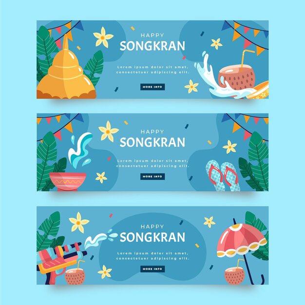 Conjunto de banners horizontales de songkran plano