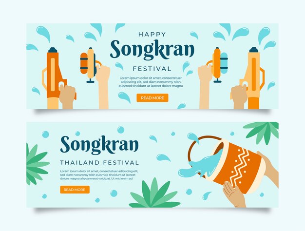 Conjunto de banners horizontales de songkran plano