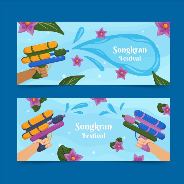 Conjunto de banners horizontales de songkran plano