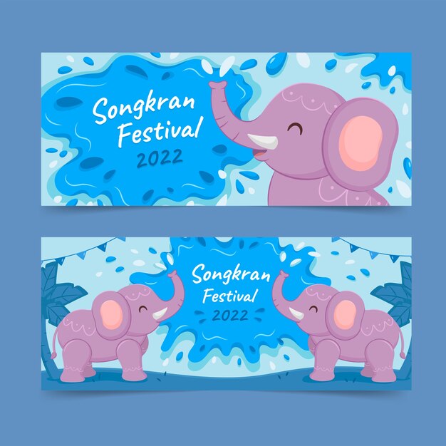 Conjunto de banners horizontales de songkran plano