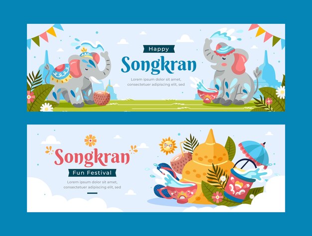 Conjunto de banners horizontales de songkran plano