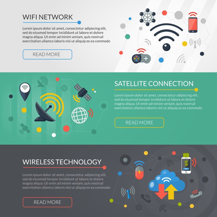 Vector gratuito conjunto de banners horizontales de tecnología inalámbrica 3