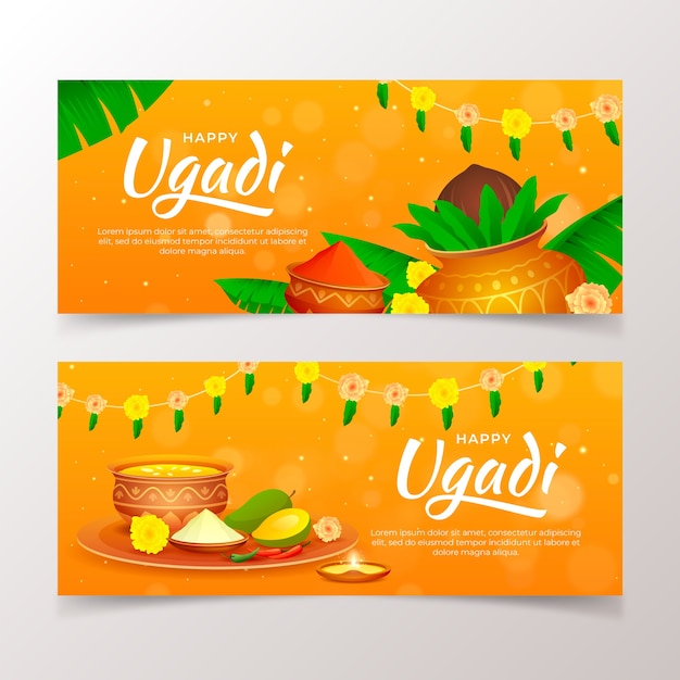 Conjunto de banners horizontales ugadi realistas