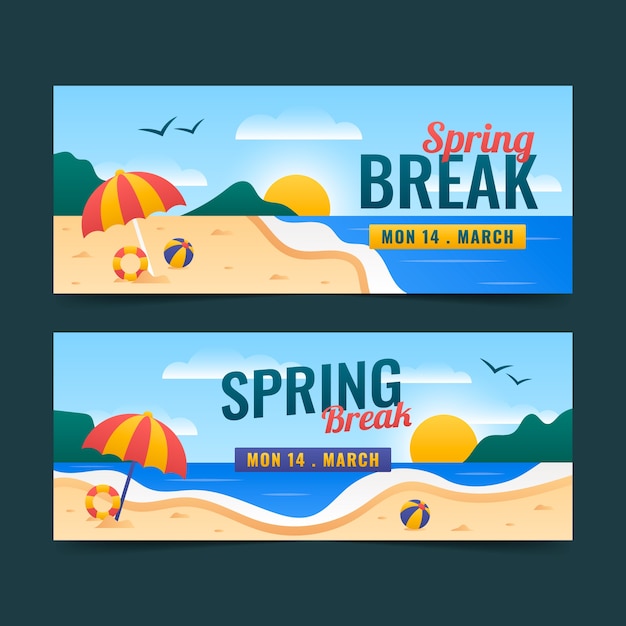 Vector gratuito conjunto de banners horizontales de vacaciones de primavera degradado