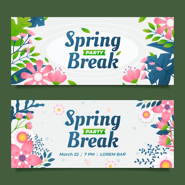 Conjunto de banners horizontales de vacaciones de primavera degradado