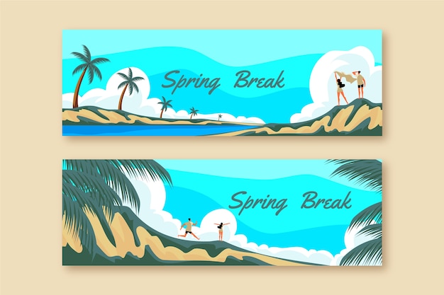 Vector gratuito conjunto de banners horizontales de vacaciones de primavera plana