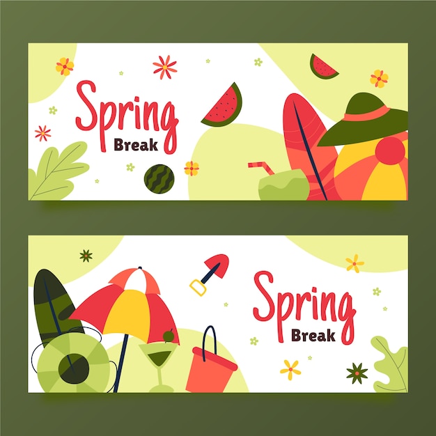 Vector gratuito conjunto de banners horizontales de vacaciones de primavera planas