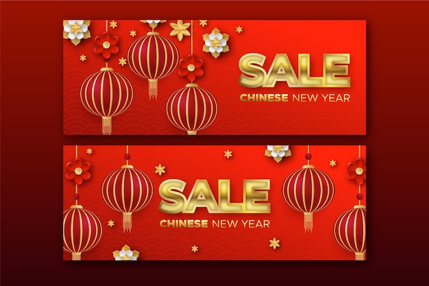 Conjunto de banners horizontales de venta de año nuevo chino realista