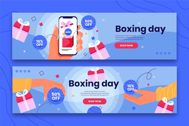 Vector gratuito conjunto de banners horizontales de venta de boxing day dibujados a mano