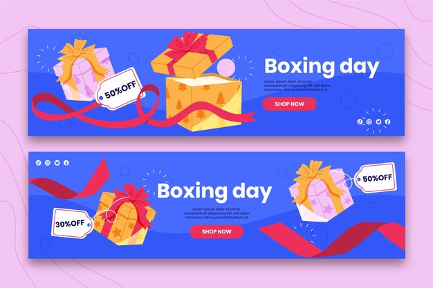 Vector gratuito conjunto de banners horizontales de venta de boxing day dibujados a mano