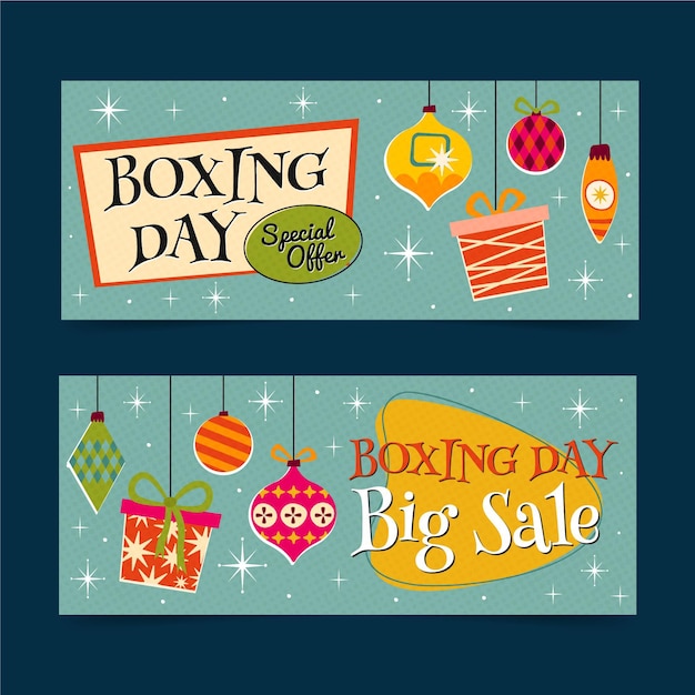 Vector gratuito conjunto de banners horizontales de venta de boxing day plano dibujado a mano