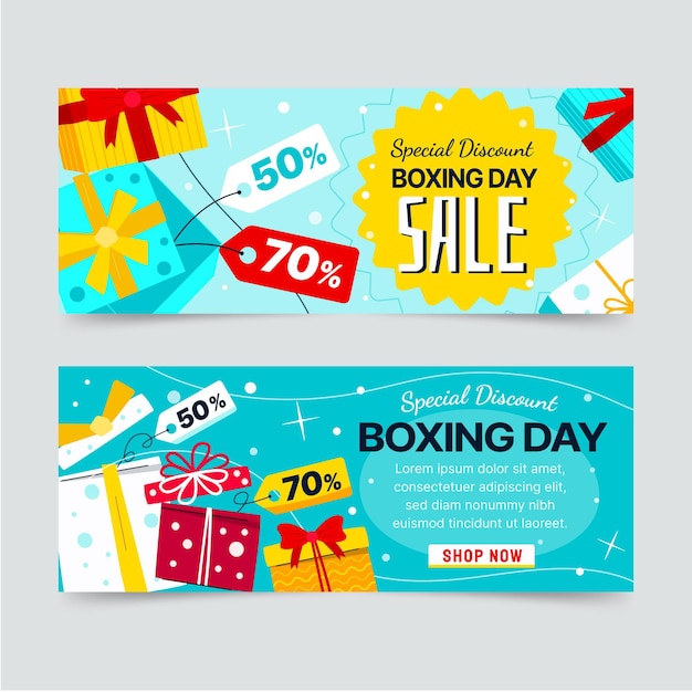 Vector gratuito conjunto de banners horizontales de venta de boxing day plano dibujado a mano