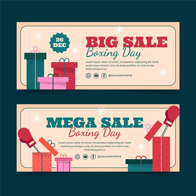 Conjunto de banners horizontales de venta de boxing day plano