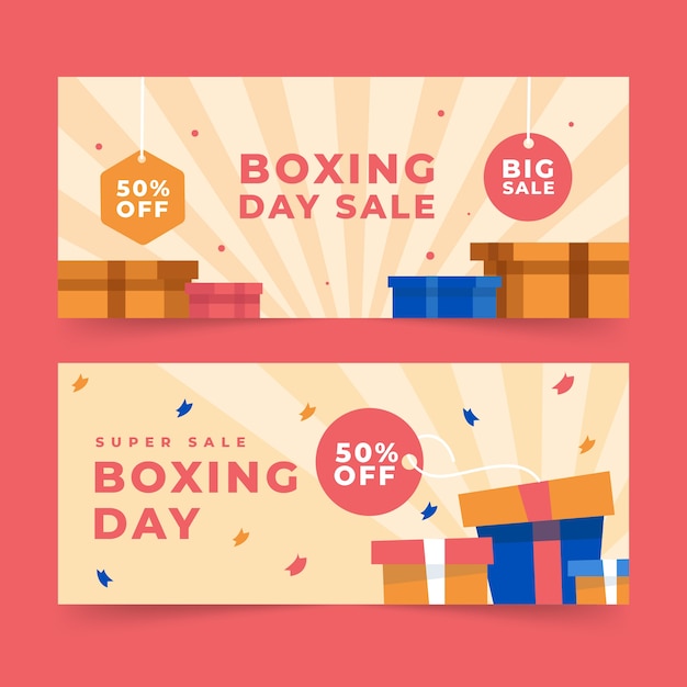 Conjunto de banners horizontales de venta de boxing day plano