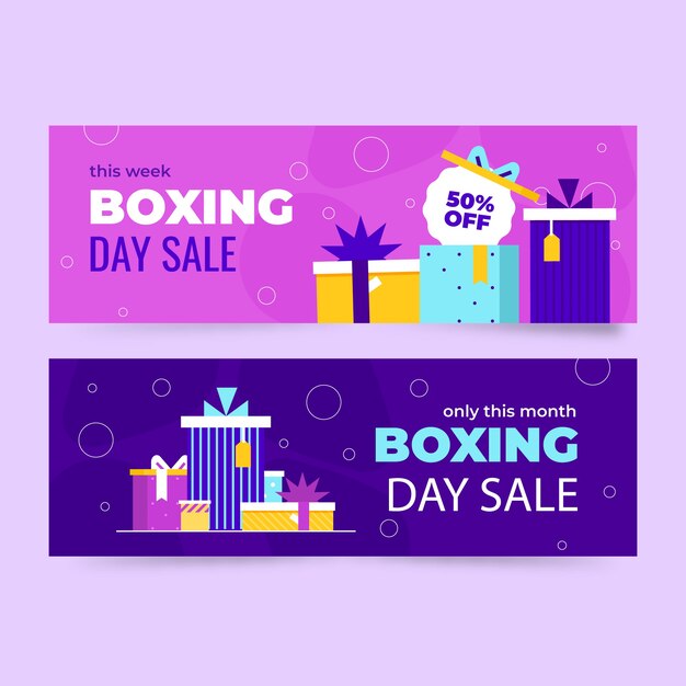 Vector gratuito conjunto de banners horizontales de venta de boxing day plano