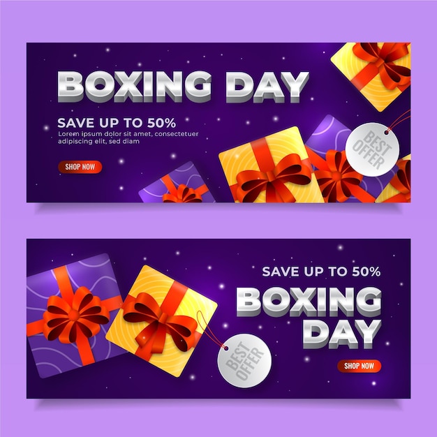 Vector gratuito conjunto de banners horizontales de venta de boxing day realista