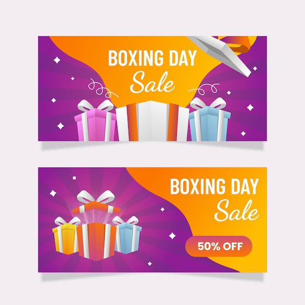 Conjunto de banners horizontales de venta de día de boxeo degradado