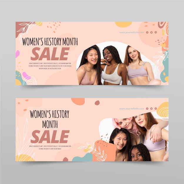 Vector gratuito conjunto de banners horizontales de venta de día internacional de la mujer plana