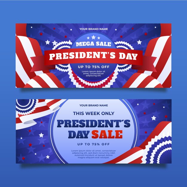 Conjunto de banners horizontales de venta de día de presidentes degradados