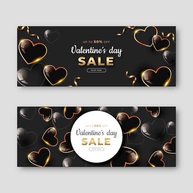 Conjunto de banners horizontales de venta de día de san valentín degradado