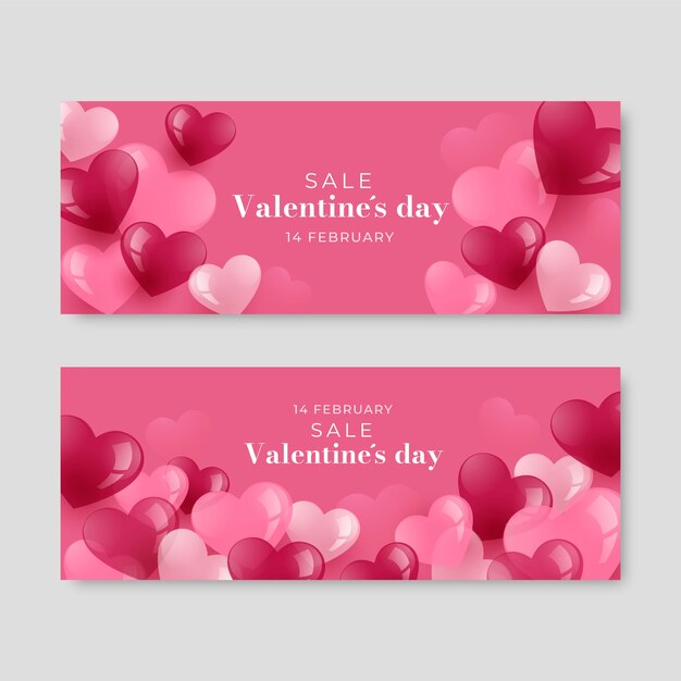 Conjunto de banners horizontales de venta de día de san valentín degradado