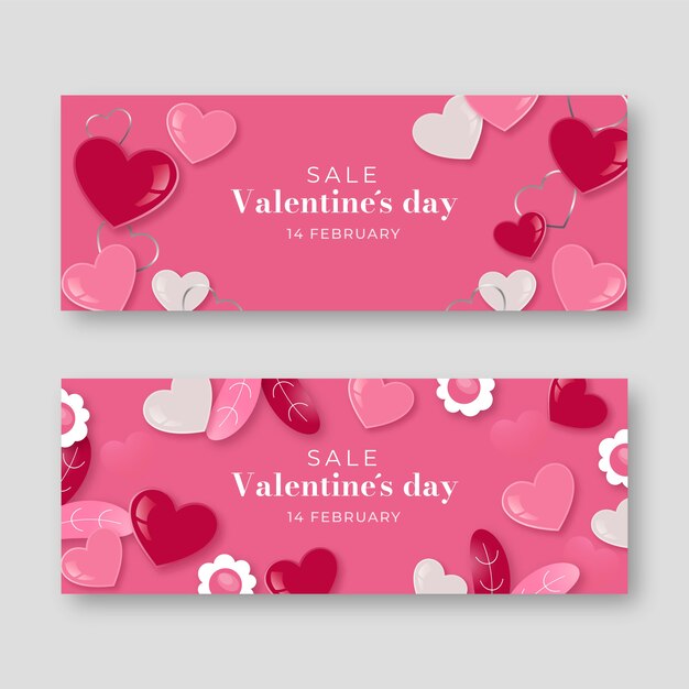 Conjunto de banners horizontales de venta de día de san valentín degradado