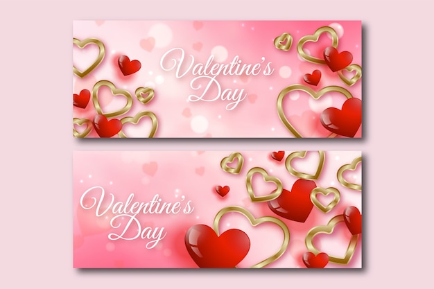 Vector gratuito conjunto de banners horizontales de venta de día de san valentín degradado