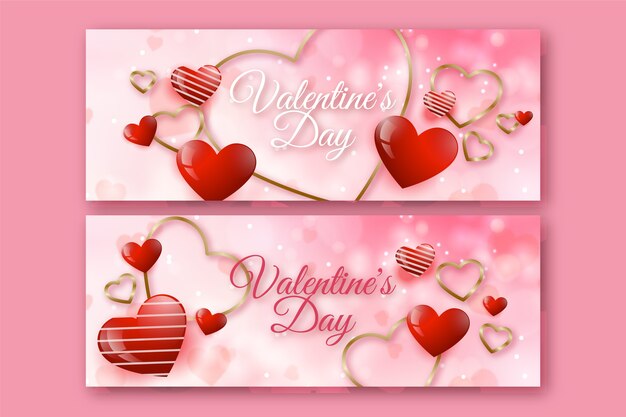 Conjunto de banners horizontales de venta de día de san valentín degradado