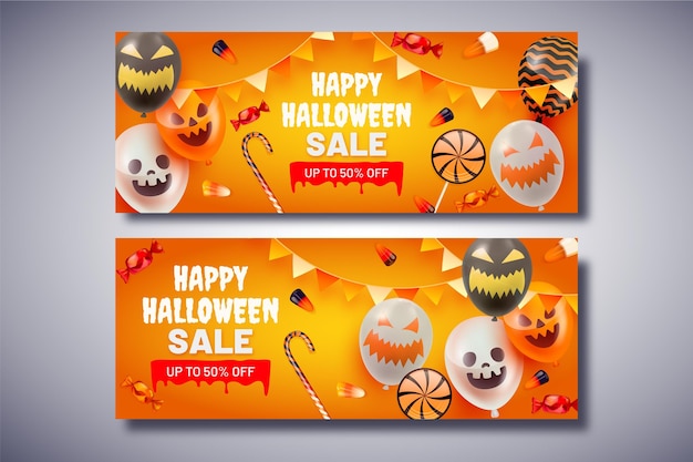 Vector gratuito conjunto de banners horizontales de venta de halloween degradado