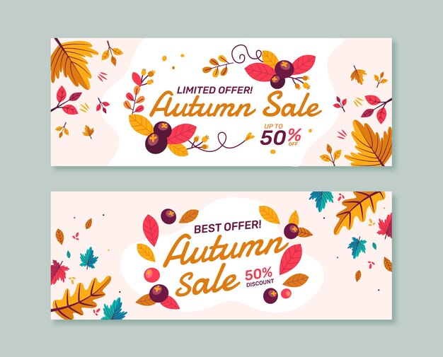 Conjunto de banners horizontales de venta de otoño