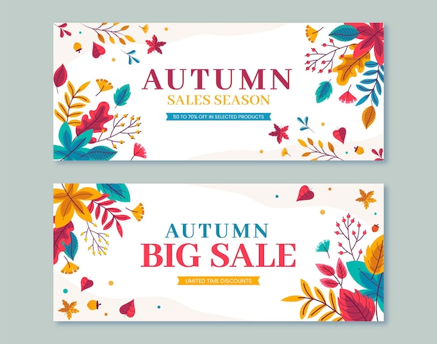 Vector gratuito conjunto de banners horizontales de venta de otoño