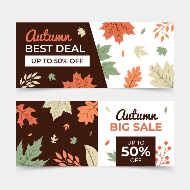 Conjunto de banners horizontales de venta de otoño