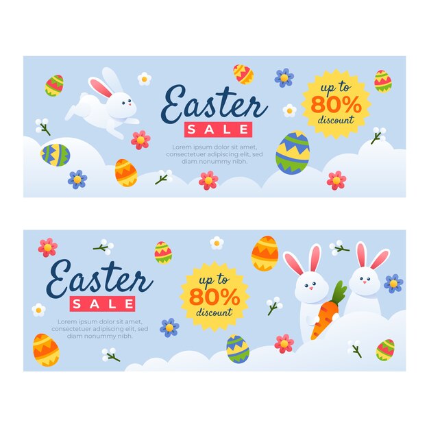 Conjunto de banners horizontales de venta de pascua degradado