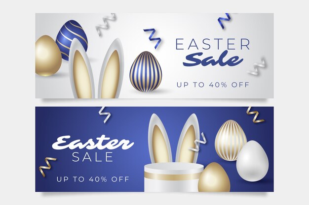 Conjunto de banners horizontales de venta de pascua realista